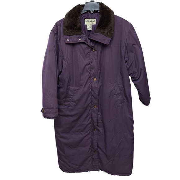 VTG Eddie Bauer Goose Down Fur Collar Women's Trench Coat Parka Size XL Purple‎ - Picture 14 of 14